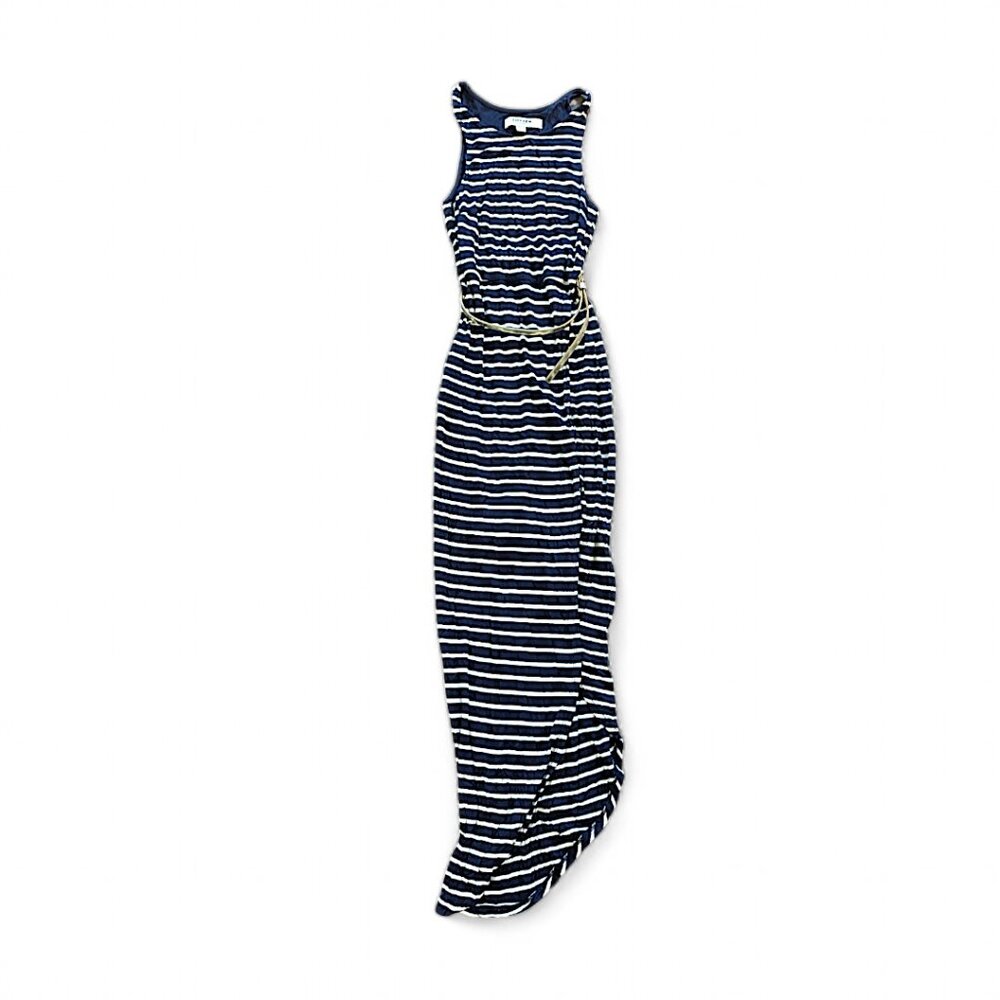 Size 0 Ever New Maxi  Tank Dress Belted Asymmetric Hem Striped Blue White Women